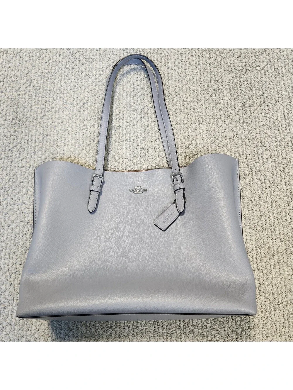 Coach Mollie Leather Tote Bag in Blue Gray Size Large